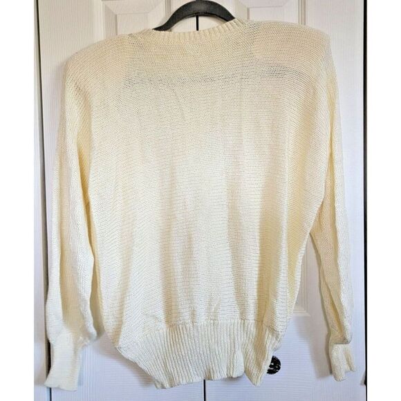 Vintage Women's L/XL Cream High Neck Sweater Fitted Slvs Suede Accents No Tags - Picture 2 of 4